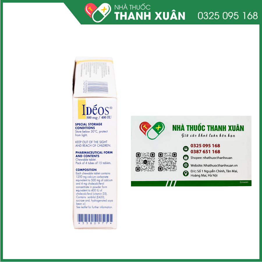 Idéos 500 mg/ 400 IU bổ sung vitamin D và Calci, điều trị bệnh loãng xương